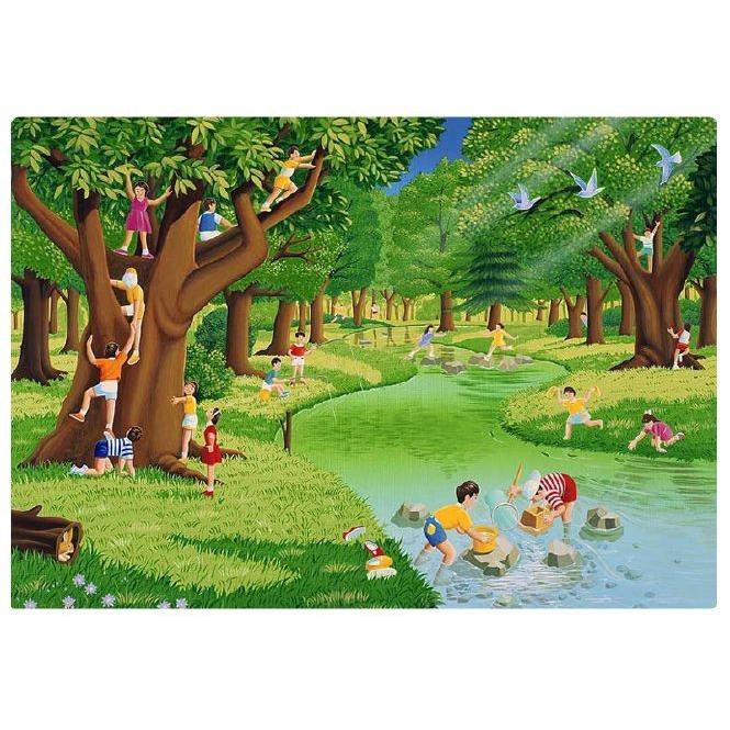壁掛けアート アートパネル 風景画 イラストレーター 高橋宣孝 風景画 森の中の小川や木で遊ぶ子供のイラスト Taka161 P3 Wall Art 通販 Yahoo ショッピング