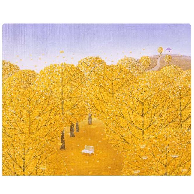 壁掛けアート アートパネル 風景画 イラストレーター 高橋宣孝 風景画 秋いちょう並木の中の白いベンチの絵 Taka174 F3 Wall Art 通販 Yahoo ショッピング