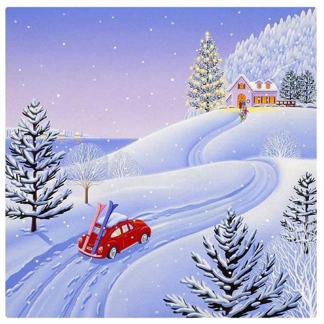 壁掛けアート アートパネル 風景画 イラストレーター 高橋宣孝 風景画 赤い車で別荘に向うイラスト雪景色とツリー Taka248 S1 Wall Art 通販 Yahoo ショッピング