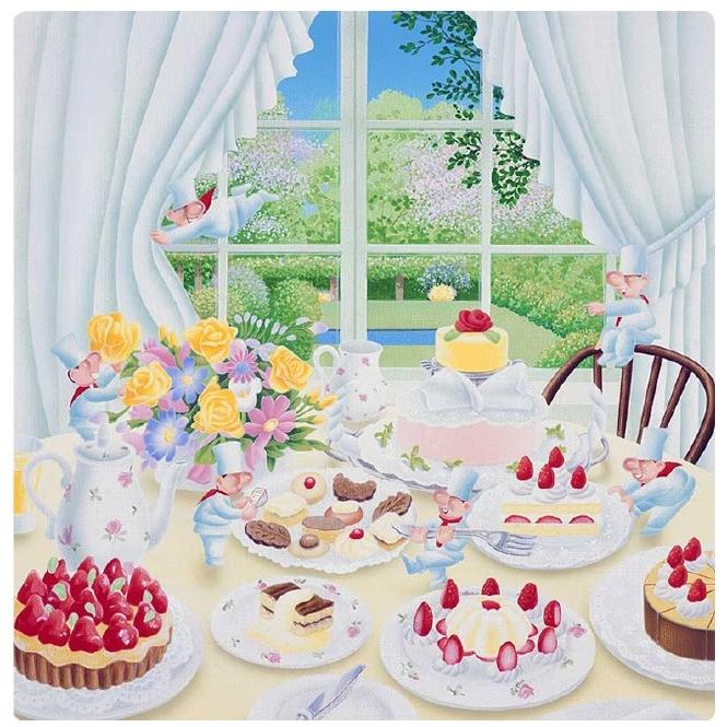 壁掛けアート アートパネル 風景画 イラストレーター 高橋宣孝 メルヘンイラスト いちごケーキをテーブルにセットする妖精 小人 おやつ ケーキ Taka27 S1 Wall Art 通販 Yahoo ショッピング