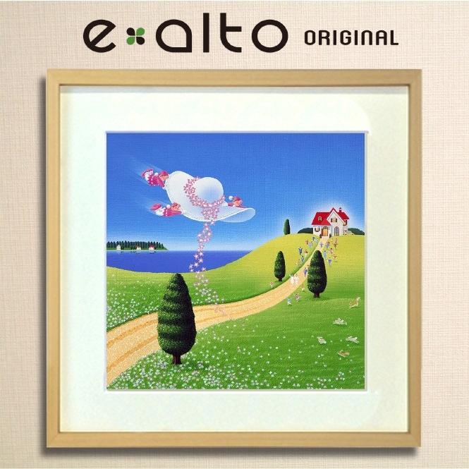 壁掛けアート アートパネル 風景画/イラストレーター 高橋宣孝/「風景イラスト　花飾りの付いた帽子を運ぶ妖精達と春の丘」お知らせ　季節　小人