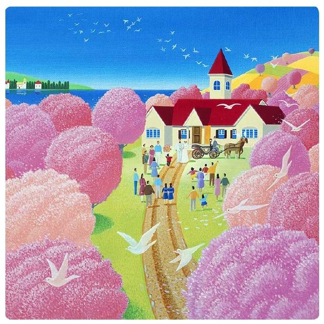 専用　壁掛けアート　風景画　高橋宣孝　桜　木製フレームつき 壁掛けアート アートパネル 風景画/イラストレーター 高橋宣孝/「風景