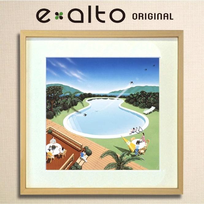 壁掛けアート アートパネル 風景画/イラストレーター 高橋宣孝/「風景画イラスト」プール　かもめ　プールサイド　青空
