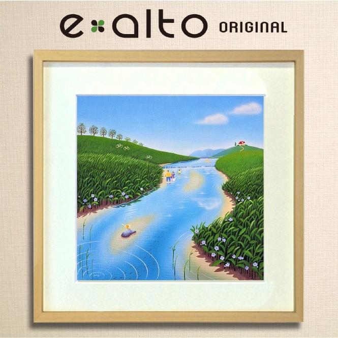 壁掛けアート アートパネル 風景画 イラストレーター 高橋宣孝 風景画イラスト 川 家族 水遊び 河原 赤い屋根の家 青空 自転車 青い花 Taka39 Sg37 Wall Art 通販 Yahoo ショッピング