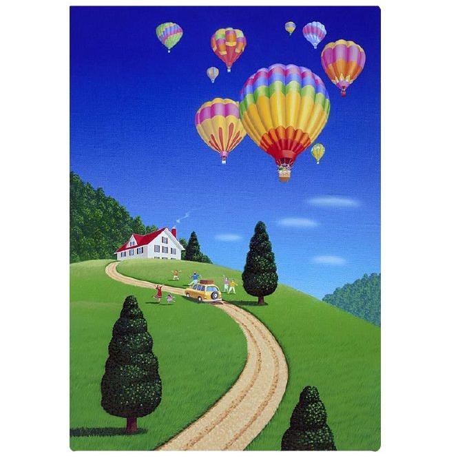 壁掛けアート アートパネル 風景画 イラストレーター 高橋宣孝 風景画 坂の上の赤い屋根の家と熱気球のイラスト Taka91 P3 Wall Art 通販 Yahoo ショッピング