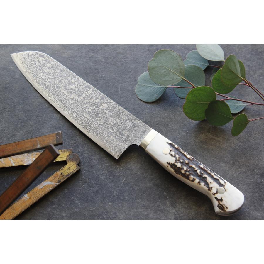 裕翠工房 / 粉末ハイスR2 ダマスカス 包丁 三徳 184mm スタッグ