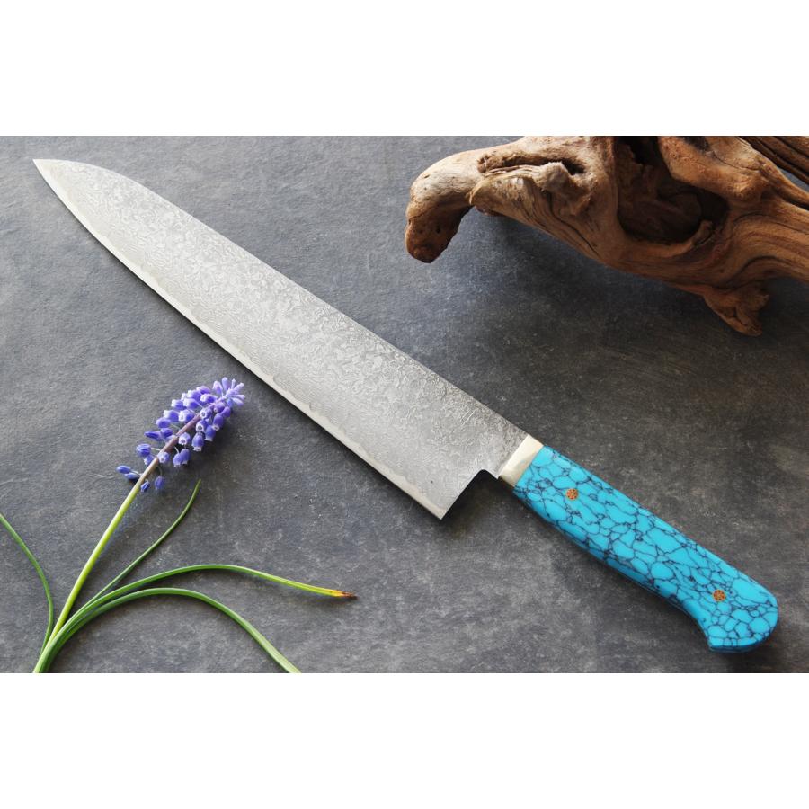 裕翠工房 / 粉末ハイスR2 ダマスカス 包丁 牛刀 250mm ターコイズ