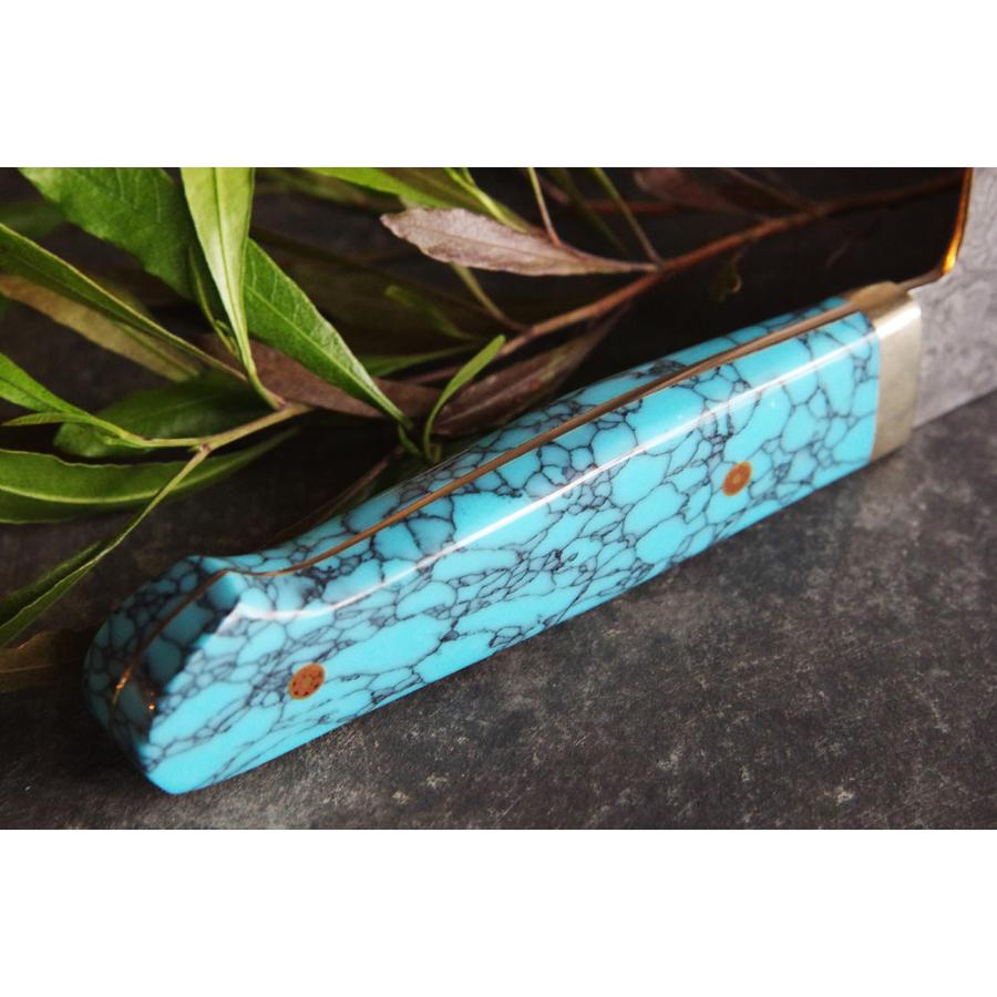 裕翠工房 / 粉末ハイスR2 ダマスカス 包丁 三徳 177mm ターコイズ