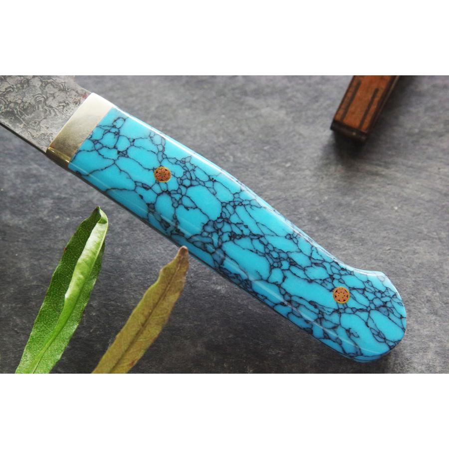 裕翠工房 / 粉末ハイスR2 ダマスカス 包丁 三徳 177mm ターコイズ