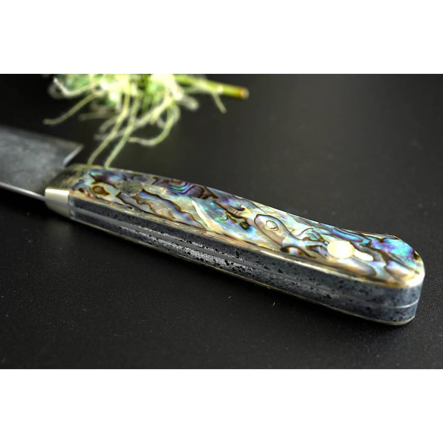 ダマスカス包丁 裕翠工房 / 粉末ハイスR2 ペティナイフ ターコイズ 裕翠工房 / 粉末ハイスR2 ダマスカス 包丁 ペティー ブラックアバロン