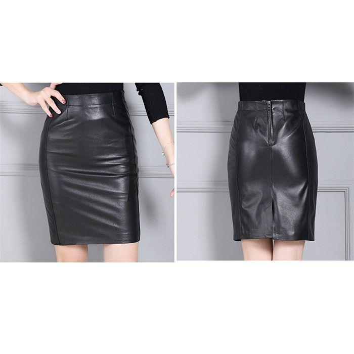 【中古品 】 スカート ミディアム丈革スカート ラムレザー タイトスカート 膝丈ペンシルスカート ラムレザースカート ハイウエスト 本革 皮スカート 羊革 ブラック 【WS1890500042】(11983円)