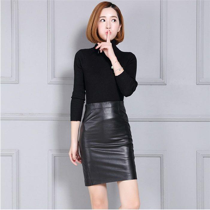 【中古品 】 スカート ミディアム丈革スカート ラムレザー タイトスカート 膝丈ペンシルスカート ラムレザースカート ハイウエスト 本革 皮スカート 羊革 ブラック 【WS1890500042】(11983円)