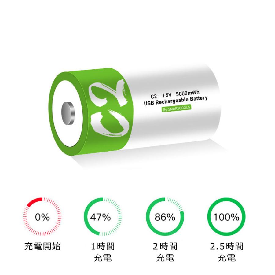 リチウムイオン充電池 単2乾電池 USB充電式乾電池 2本セット 乾電池 充