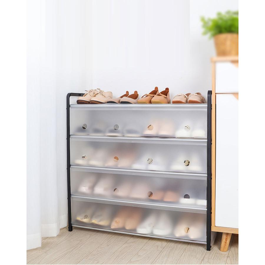 シューズラック 5段 天板付き 中が見えるカバー付き シューズボックス