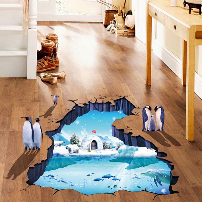 ウォールステッカー トリックアート イルカ ペンギン 水中 3D はがせる