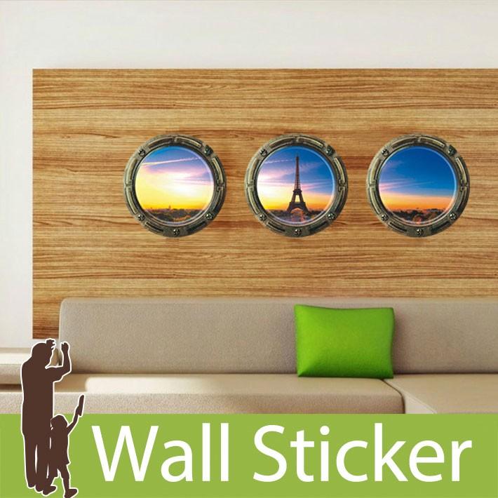 ウォールステッカー 商店 トリックアート 風景 窓 景色 北欧 リビング サンセット 貼るだけリフォーム 夕暮れ おしゃれ 簡単リメイク 貼ってはがせる 塔