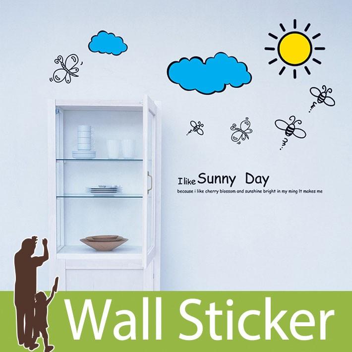 ウォールステッカー 雲 太陽 蝶 クラウド 英字 英語 英文 貼ってはがせる ステッカー アイライク サニーディ 子供部屋 ダイニングプレイルーム Wch 247 ウォールステッカー本舗 通販 Yahoo ショッピング