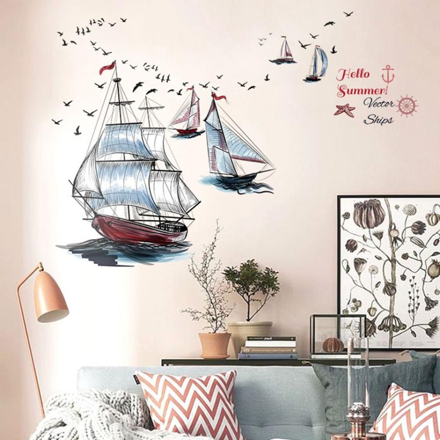 ウォールステッカー 船 シップ クルーズ ヨット カモメ セイリング 帆船 手書き風 航海 英語 英字 ベクターシップス 貼ってはがせる 北欧 インテリアシール Wch 311 ウォールステッカー本舗 通販 Yahoo ショッピング