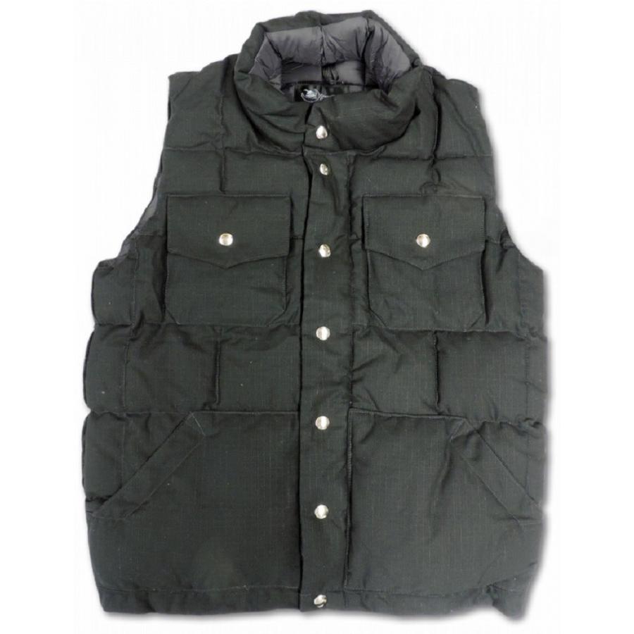 クレセント ダウン ワークス CRESCENT DOWN WORKS / クラシック ダウン ベスト Classic down vest   リップストップ コットン (BLACK) ブラック アメリカ製 | Crescent Down Works