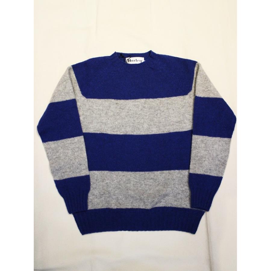 ハーレー オブ スコットランド  HARLEY OF SCOTLAND / ボーダー クルーネック セーター (ROYAL / GRAY) グレー スコットランド製 |  | 05