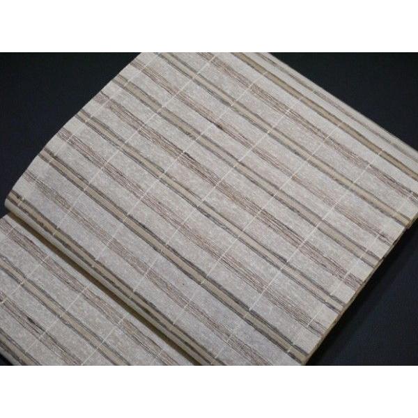 味わい深いお洒落帯！野蚕シルク紬袋帯 全通 横段 野生的 インド原産