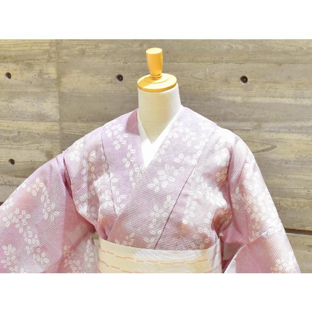 レディース 竺仙【未使用】絹紅梅 浴衣「撫子と糸菊」広襟