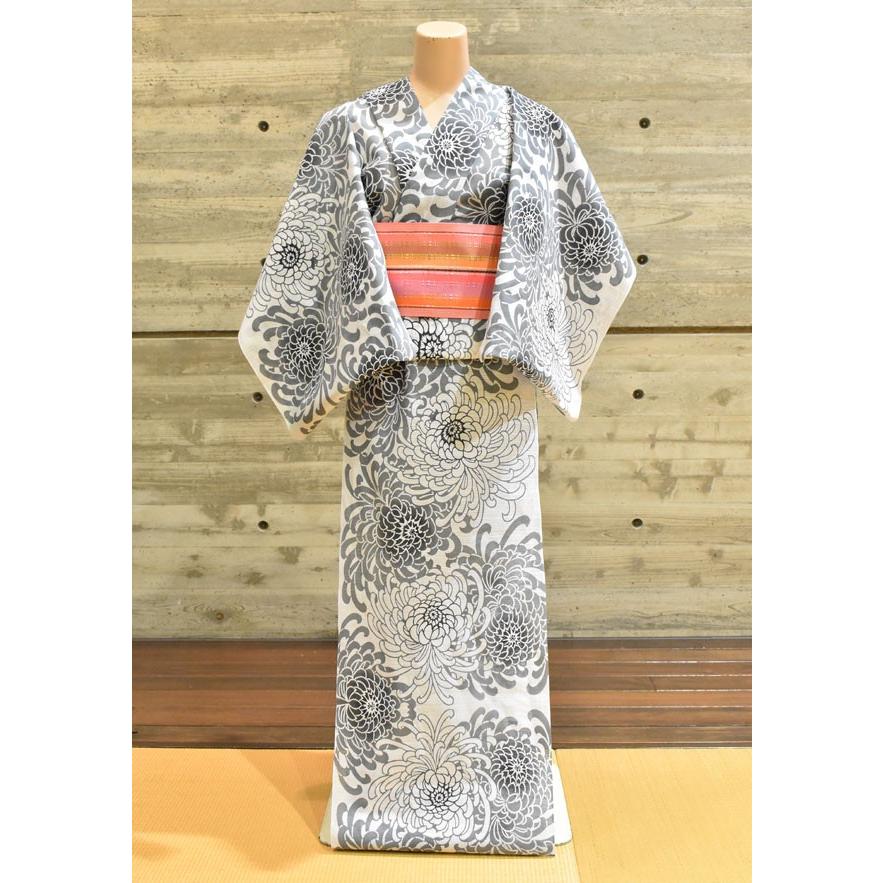 竺仙鑑製 乱菊 綿絽白地 お仕立代込み価格 送料無料 女性用 高級 竺仙鑑製 乱菊 綿絽白地 お仕立代込み価格 送料無料 女性用 高級