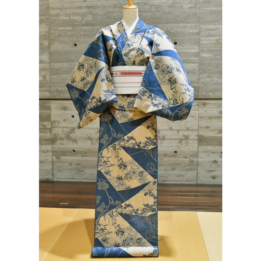 竺仙＞謹製「奥州小紋」華やかな牡丹柄大人浴衣着物としても活躍します。