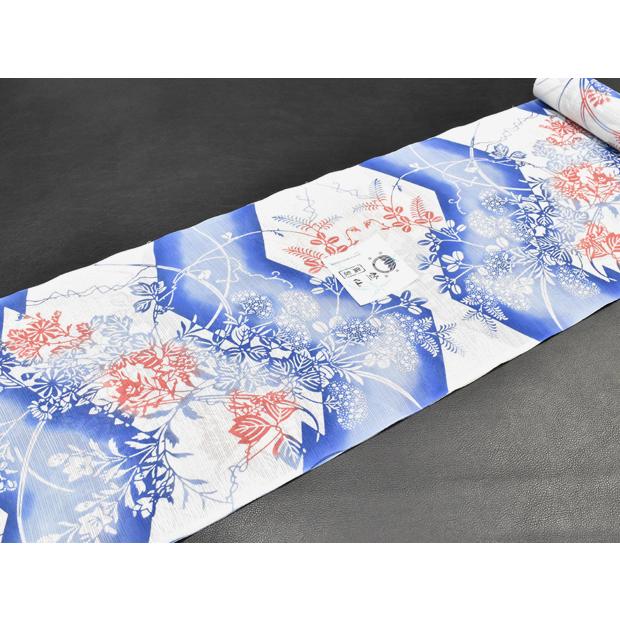 綿絽白地 竺仙鑑製 松皮菱に秋草 お仕立代込価格 送料無料 女性用 高級 