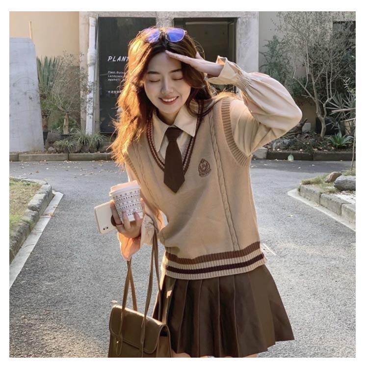3点セット 制服 学生 上下セット 白シャツ JK制服 ニットベスト 