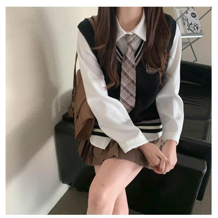 3点セット 制服 学生 上下セット 白シャツ JK制服 ニットベスト