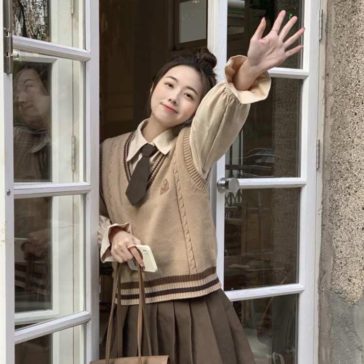 3点セット 制服 学生 上下セット 白シャツ JK制服 ニットベスト 