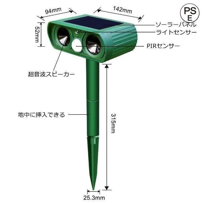 猫よけ 超音波 ソーラー 充電 動物撃退器 猫除け センサー ライト 猫