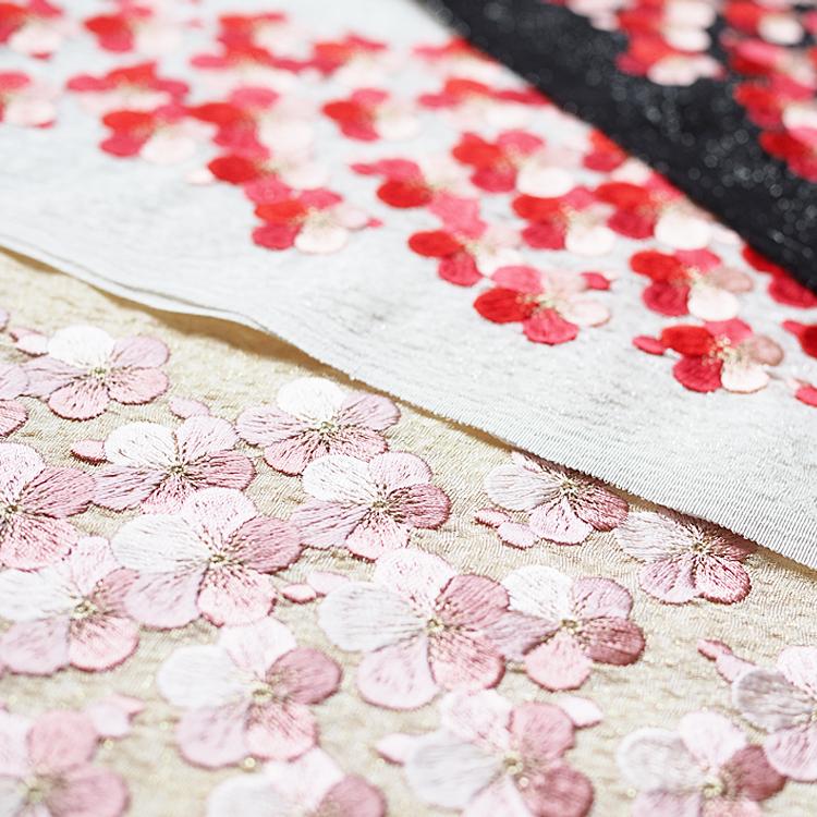 半衿 正絹 ちりめん 桜刺繍 半襟 14 はんえり 白 ベージュ 黒 豪華刺繍