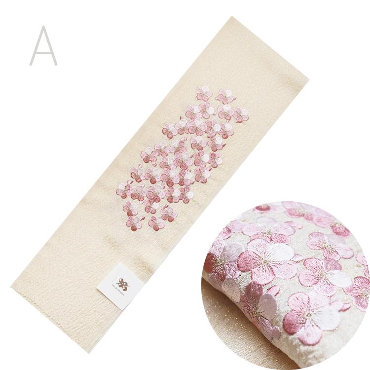 花札半襟　半衿　ハンドメイド　　桐　菊　桜　紅葉　仕付けしやすい芯付き 半衿 正絹 ちりめん 桜刺繍 半襟 14 はんえり 白 ベージュ 黒 豪華刺繍