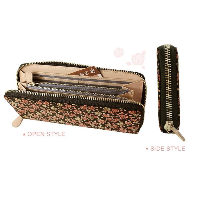 かぐわ 印伝 長財布 印傳屋 8405 レディース 薔薇柄 バラ柄 ラウンド