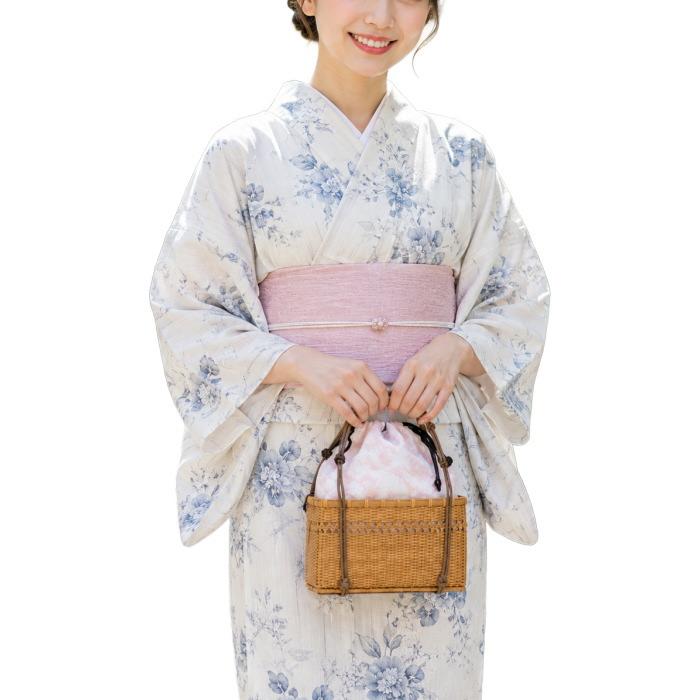 浴衣 かごバッグ 13 巾着バッグ 竹 麻 レディース ピンク 花柄