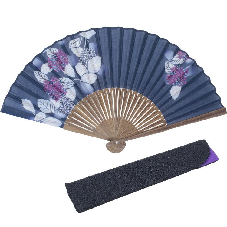 扇子 袋セット レディース 山二 28 布 せんす 紫陽花（あじさい） 京