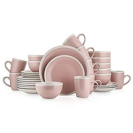 特別価格Stone Lain Stoneware Dinnerware Set, 32 Piece, Pink and Cream好評販売中 食器セット