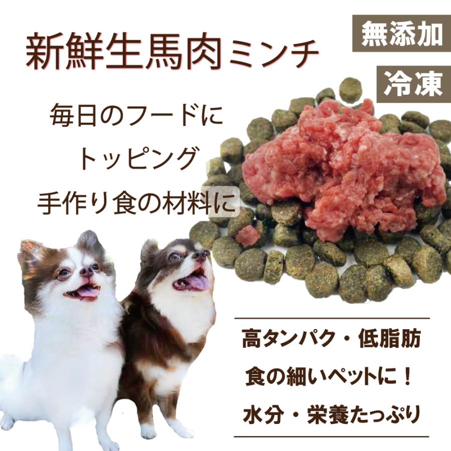 犬用厳選！包丁いらず生馬肉ミンチ小分けトレー500g低脂肪高たんぱく 新鮮赤身 健康に長生き 毎日続けてもらえる価格設定 トッピング手作り食 簡単レンチンOK｜wanbana