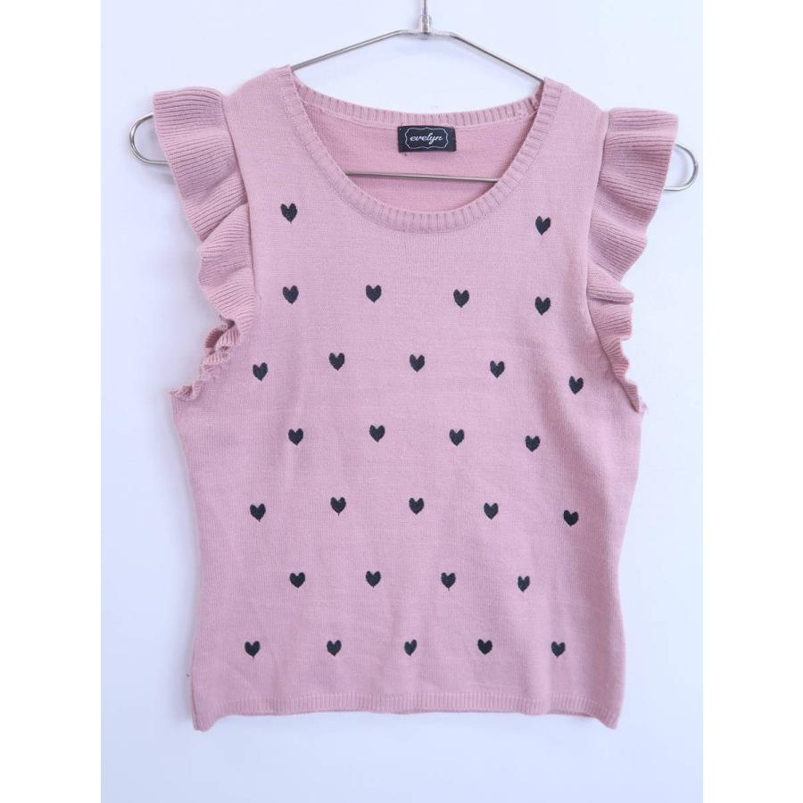 Evelyn エブリン ハート刺繍フリルニットトップス ノースリーブ ピンク 黒 レディース Y2590 21 ブランド古着の買取販売 Wanboo 通販 Yahoo ショッピング