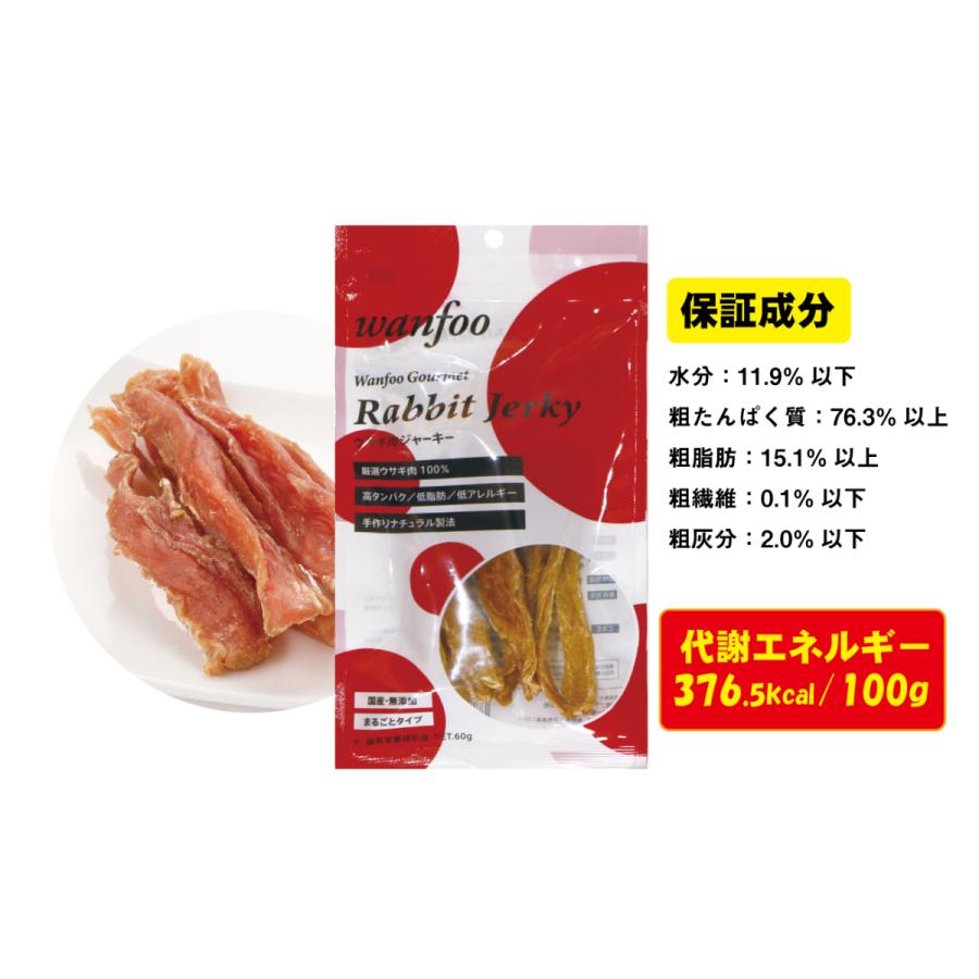 ワンフー wanfoo ウサギ肉 ジャーキー まるごとタイプ (60g) ペット 犬 猫おやつ 国産 無添加 低脂肪 | wanfoo | 03