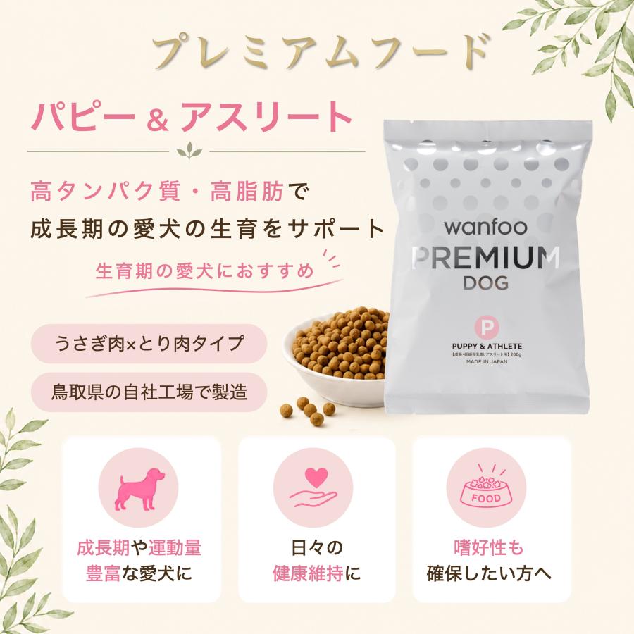 ドッグフード wanfoo プレミアムドッグ (ウサギ肉＆鶏肉タイプ) パピー＆アスリート 成長・妊娠授乳期、アスリート用 お試し600g(200g×3袋入り) 無添加 国産 | wanfoo | 02