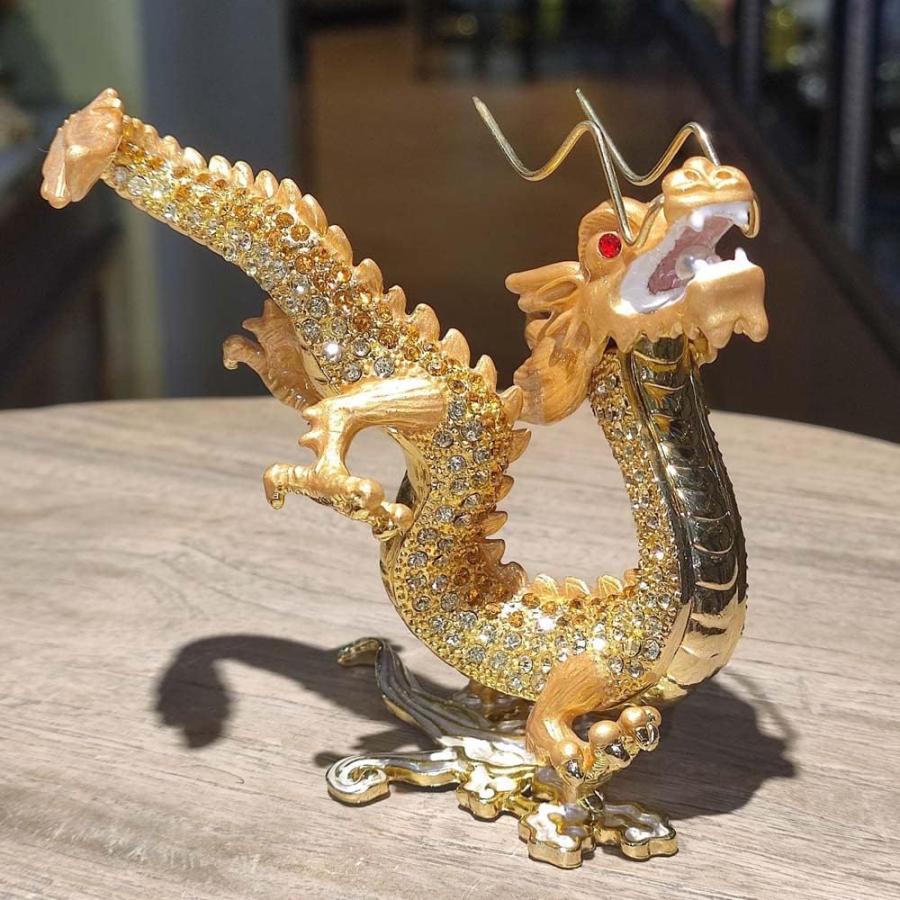龍の置物 水杯 水晶 銅製 金龍