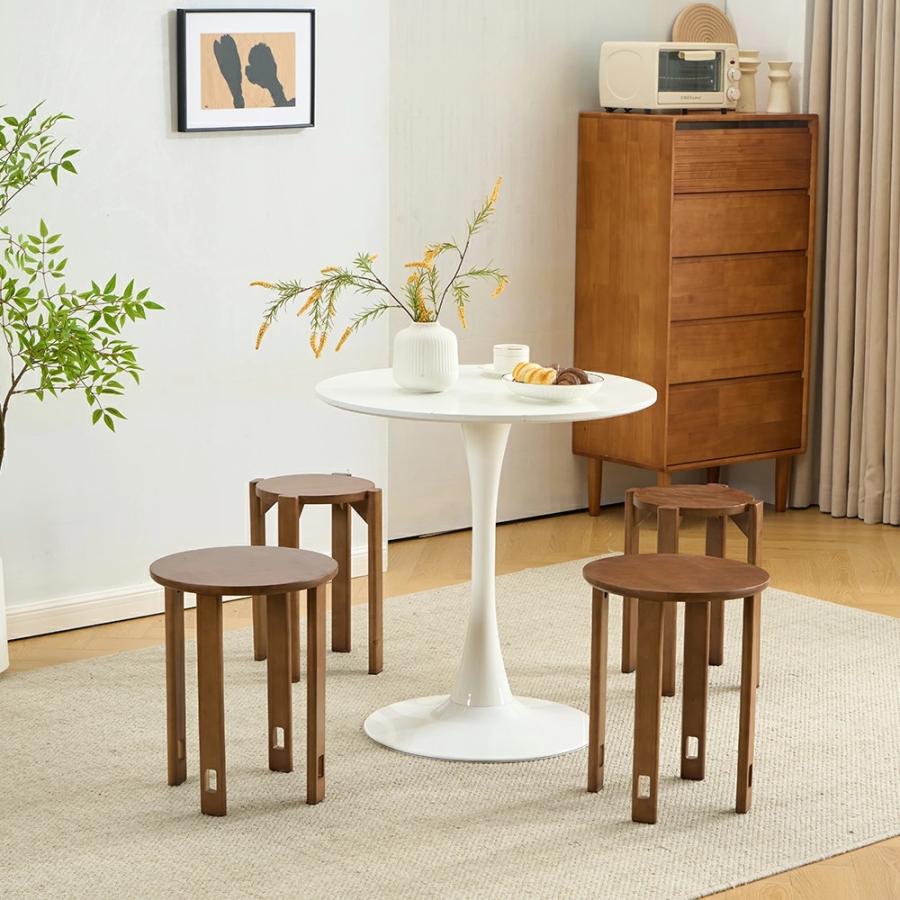 スタッキングチェア 木製スツール 4 脚セット 天然木 サイドテーブル