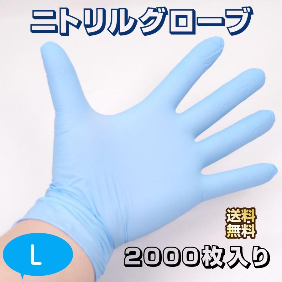 ゴム手袋 使い捨て ニトリルグローブ パウダー無 L ブルー NGB-L 1ケース2,000枚(100枚箱入×20箱) 食品加工 介護 感染予防 食品衛生法適合