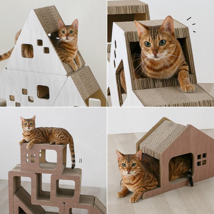 猫 爪とぎ ダンボール 猫爪とぎ 木目 連結可能 猫の爪とぎ 4個セット