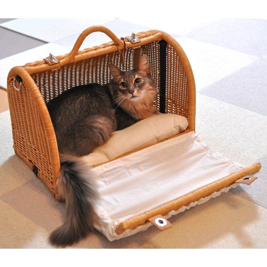 ペット用品  猫用品  ラタン ハウス ベッド キャリー 愛猫籐製品 SincereJapan ラタンキャリーマイン★プレゼント付き★の画像