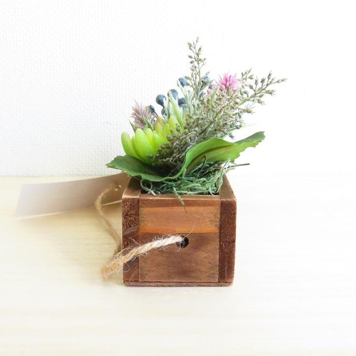 観葉植物 造花 多肉ウッドボックス クリアケース入り アーティ