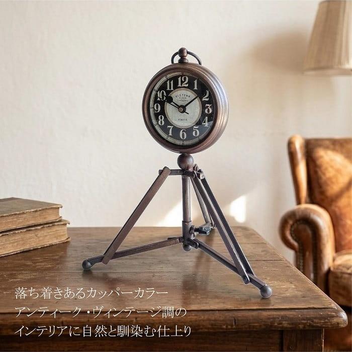 置き時計 SOW スタンドクロック 三脚 電池式 カッパー 高さ調整可
